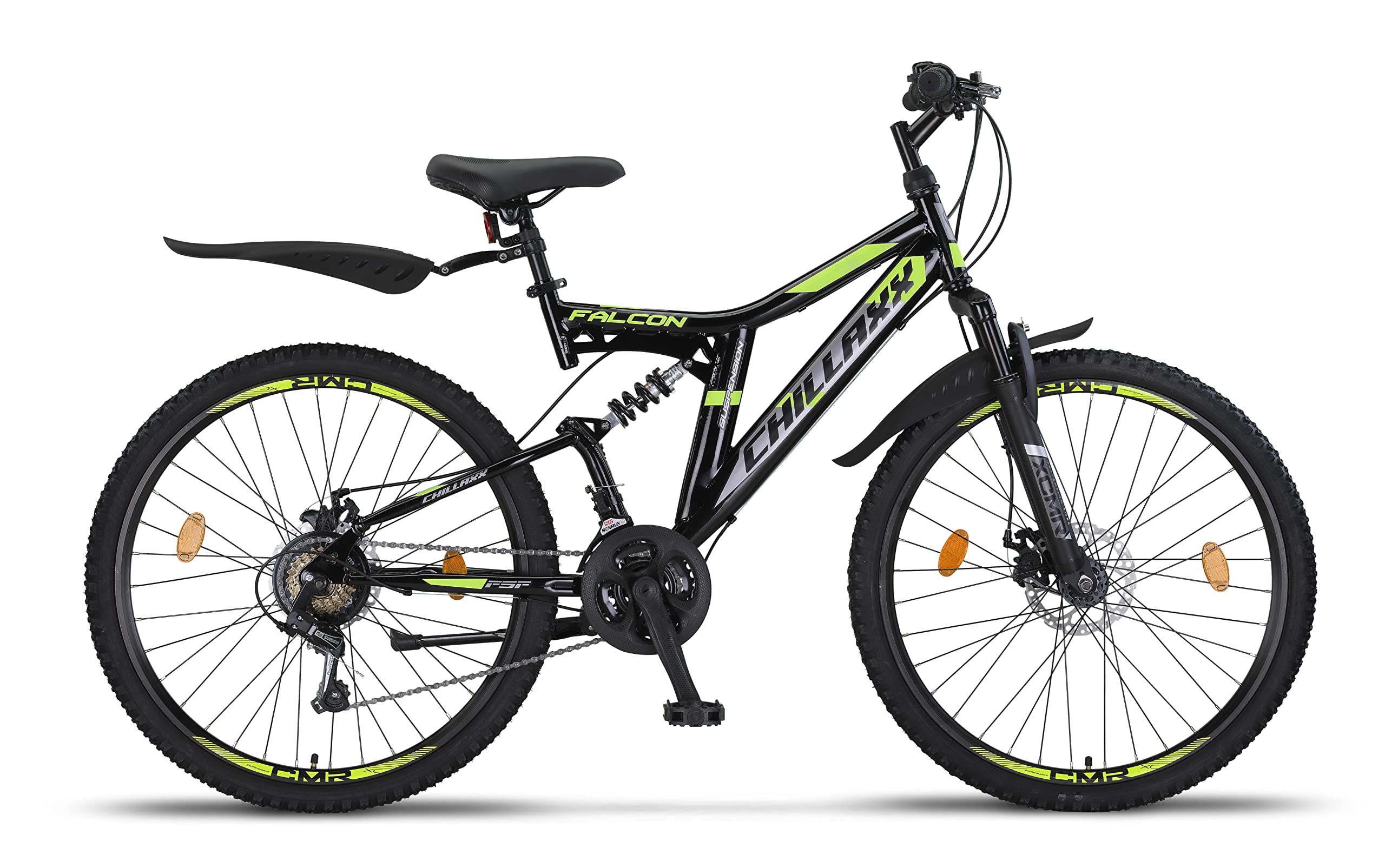 Chillaxx Falcon VTT de 24, 26, 27,5 et 29″, pour garçons, filles, femmes et hommes, frein à disque, dérailleur à 21 vitesses, suspension complète - fitnessterapy