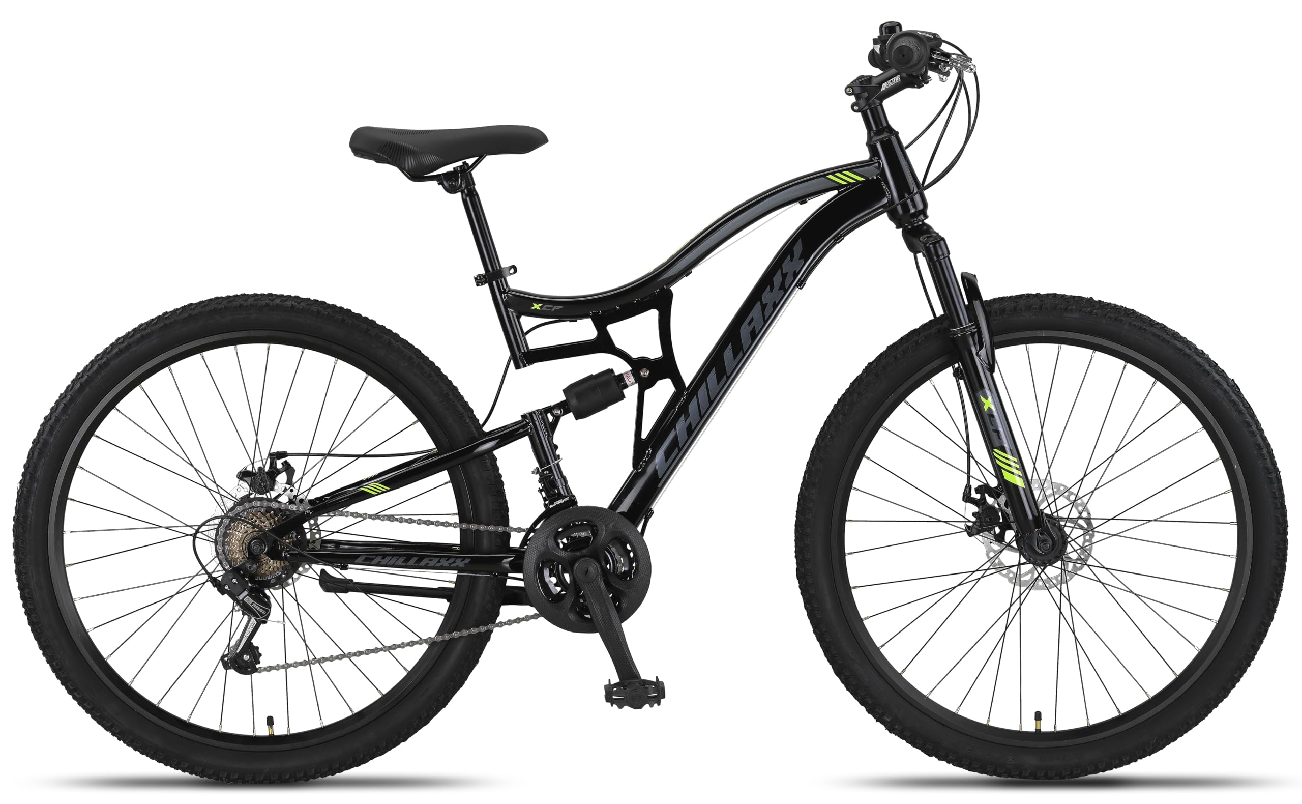Chillaxx Falcon VTT de 24, 26, 27,5 et 29″, pour garçons, filles, femmes et hommes, frein à disque, dérailleur à 21 vitesses, suspension complète - fitnessterapy