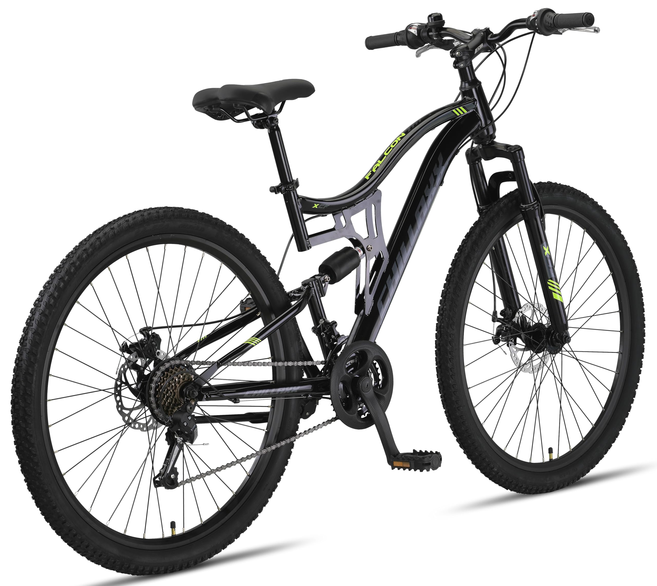 Chillaxx Falcon VTT de 24, 26, 27,5 et 29″, pour garçons, filles, femmes et hommes, frein à disque, dérailleur à 21 vitesses, suspension complète - fitnessterapy