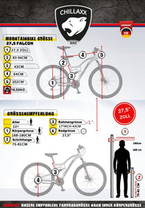 Chillaxx Falcon VTT de 24, 26, 27,5 et 29″, pour garçons, filles, femmes et hommes, frein à disque, dérailleur à 21 vitesses, suspension complète - fitnessterapy