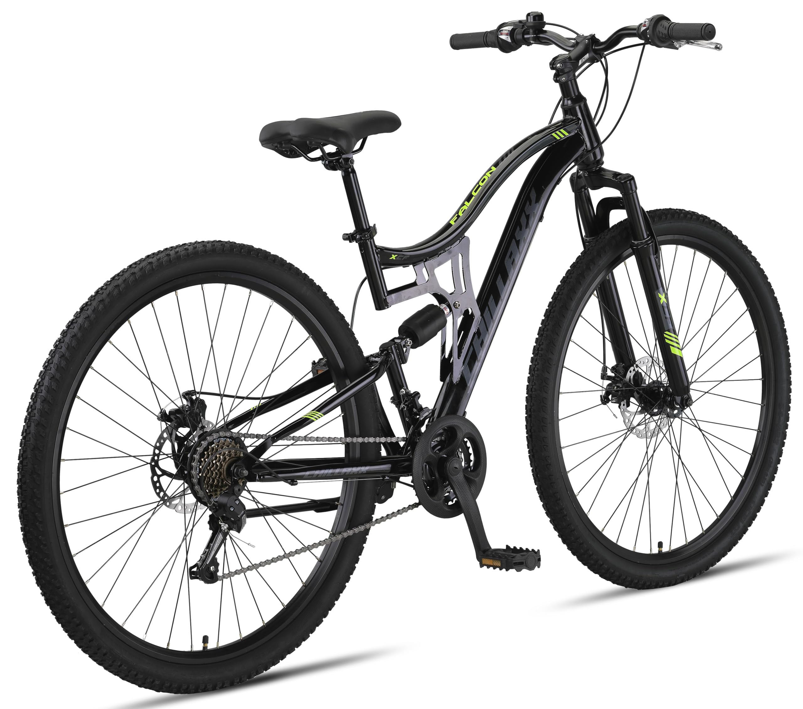 Chillaxx Falcon VTT de 24, 26, 27,5 et 29″, pour garçons, filles, femmes et hommes, frein à disque, dérailleur à 21 vitesses, suspension complète - fitnessterapy