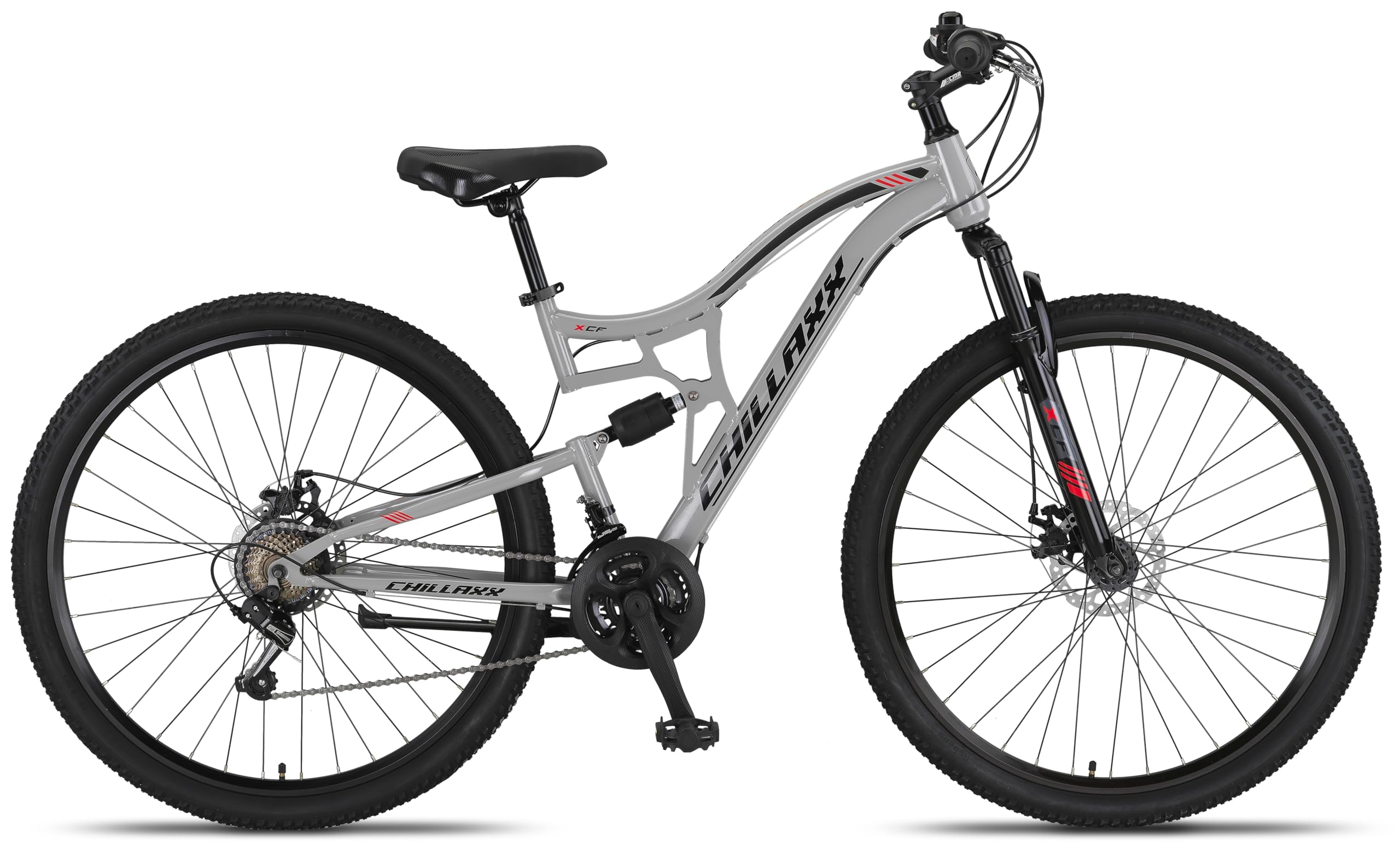 Chillaxx Falcon VTT de 24, 26, 27,5 et 29″, pour garçons, filles, femmes et hommes, frein à disque, dérailleur à 21 vitesses, suspension complète - fitnessterapy