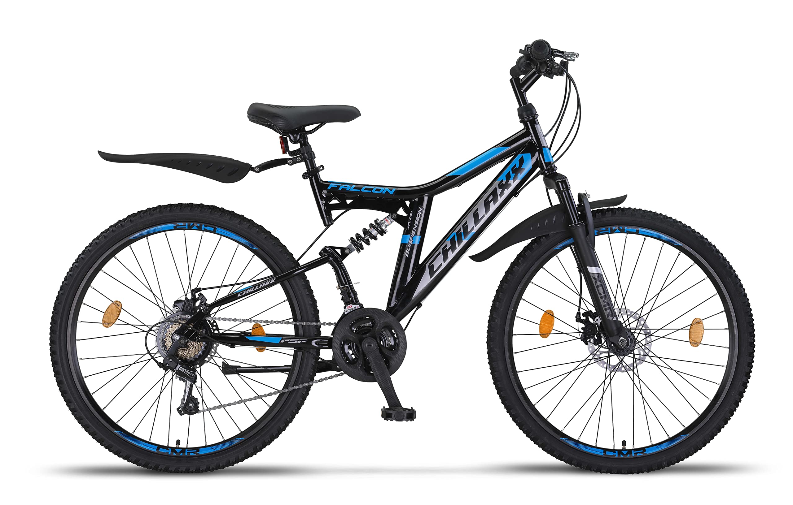 Chillaxx Falcon VTT de 24, 26, 27,5 et 29″, pour garçons, filles, femmes et hommes, frein à disque, dérailleur à 21 vitesses, suspension complète - fitnessterapy