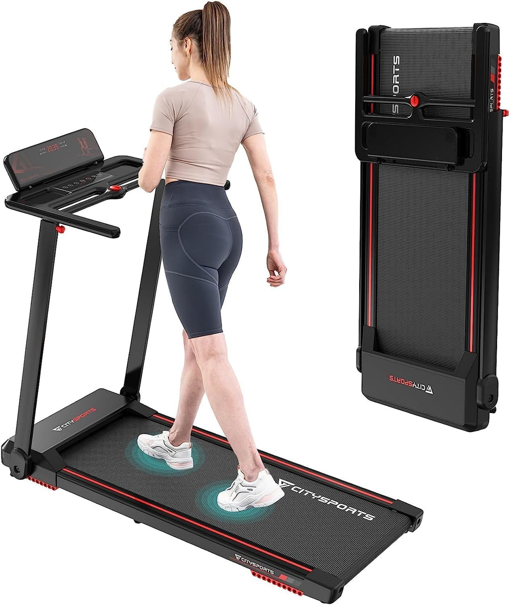 CITYSPORTS Tapis de Course,Tapis Roulant Pliable 12 km/h,avec Affichage LED,APP et 360° Tablet Holder,Walking Pad Compact pour la Maison et Le Bureau(Black&Red) - fitnessterapy
