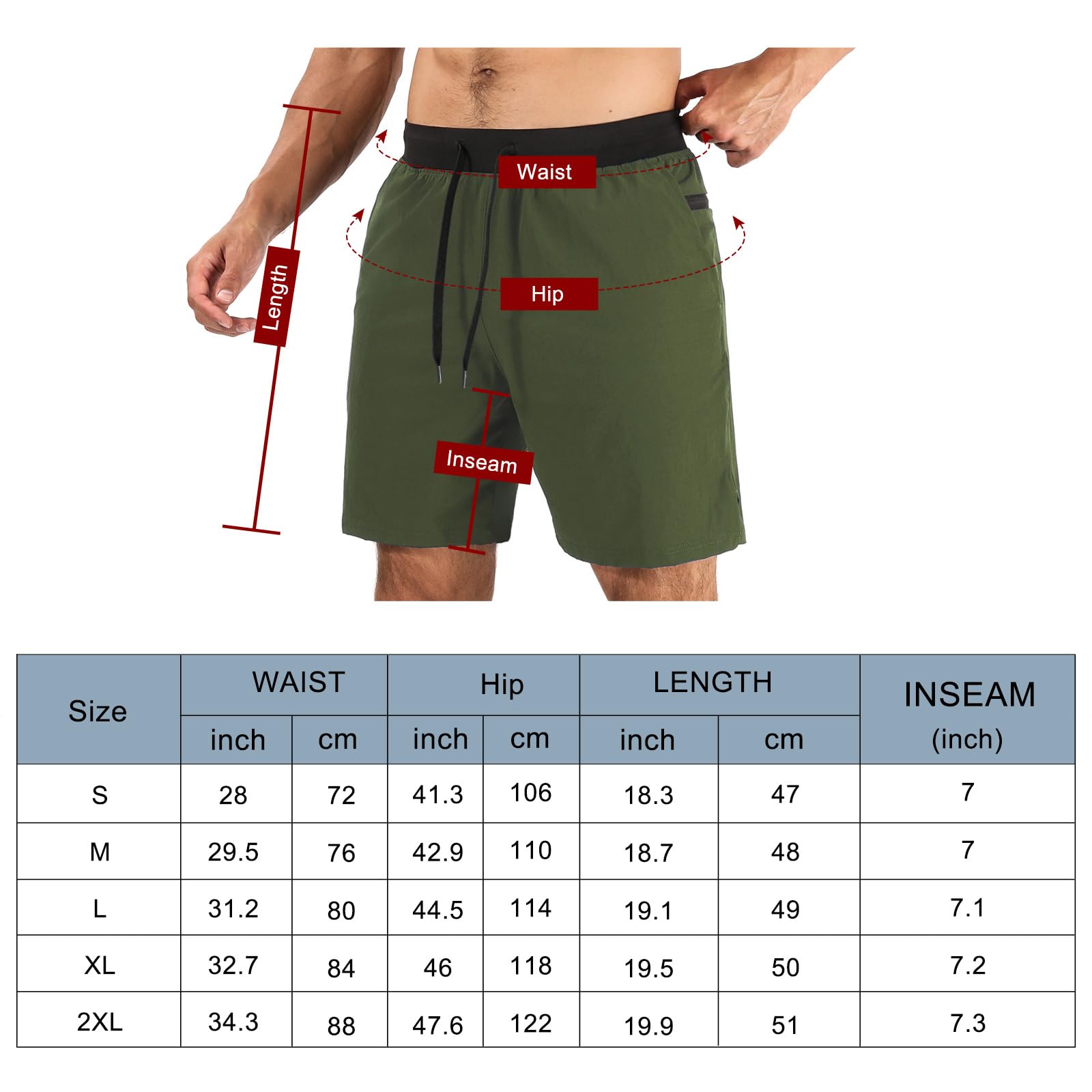 Comilaka Homme Shorts de Sport 7" Short Course à Pied Léger Séchage Rapide Running Jogging Fitness Short avec Poches Zippées - fitnessterapy