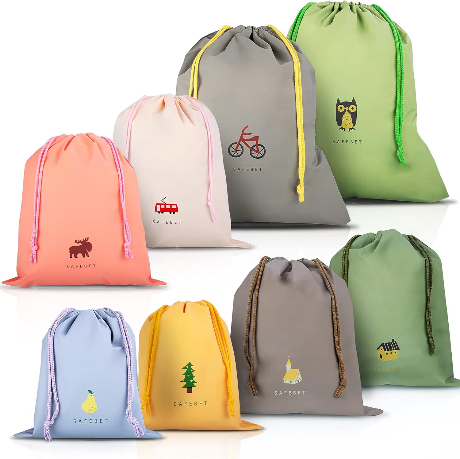 Coolzon 8 PCS Sac à Cordon Imperméable, PE Sacs de Rangement étanche Sacs Piscine Voyage Gym Sport Enfant Portable Sac Linge Organiseurs Pochette pour Vêtements Chaussures 8 Modèles 3 Tailles - fitnessterapy