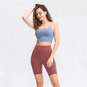 COTOP Short de Sport pour Femmes, Short de Yoga Taille Haute avec 2 Poches Latérales, Leggings Courts pour Femmes pour Yoga Course à Pied Fitness Vélo - fitnessterapy