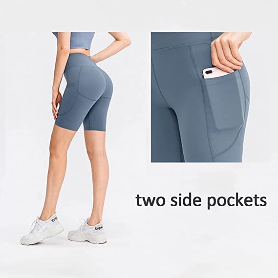 COTOP Short de Sport pour Femmes, Short de Yoga Taille Haute avec 2 Poches Latérales, Leggings Courts pour Femmes pour Yoga Course à Pied Fitness Vélo - fitnessterapy