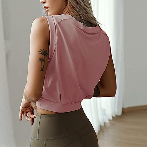 Débardeur de Sport Femme Crop Tank Tops Haut à col Rond Y2K Yoga Shirts sans Manches Chemises Basiques Respirant Été pour Running Fitness Jogging - fitnessterapy