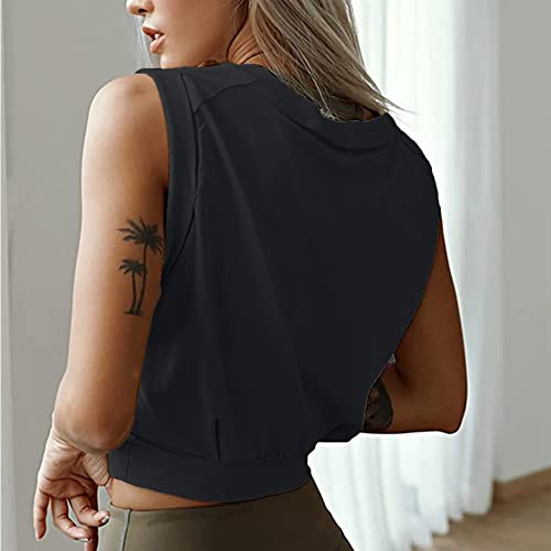 Débardeur de Sport Femme Crop Tank Tops Haut à col Rond Y2K Yoga Shirts sans Manches Chemises Basiques Respirant Été pour Running Fitness Jogging - fitnessterapy