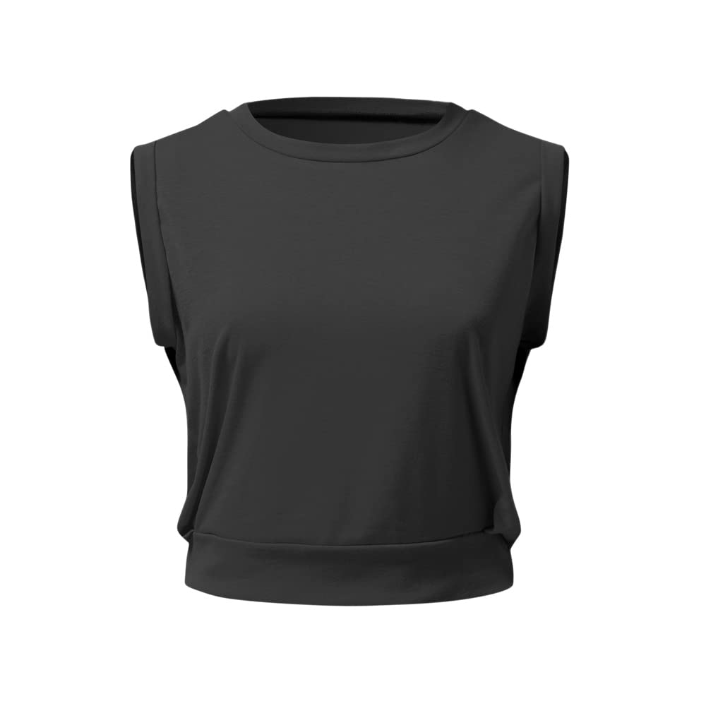 Débardeur de Sport Femme Crop Tank Tops Haut à col Rond Y2K Yoga Shirts sans Manches Chemises Basiques Respirant Été pour Running Fitness Jogging - fitnessterapy