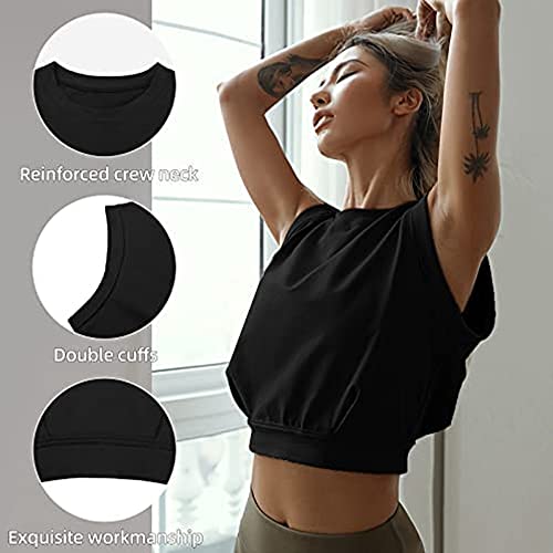 Débardeur de Sport Femme Crop Tank Tops Haut à col Rond Y2K Yoga Shirts sans Manches Chemises Basiques Respirant Été pour Running Fitness Jogging - fitnessterapy