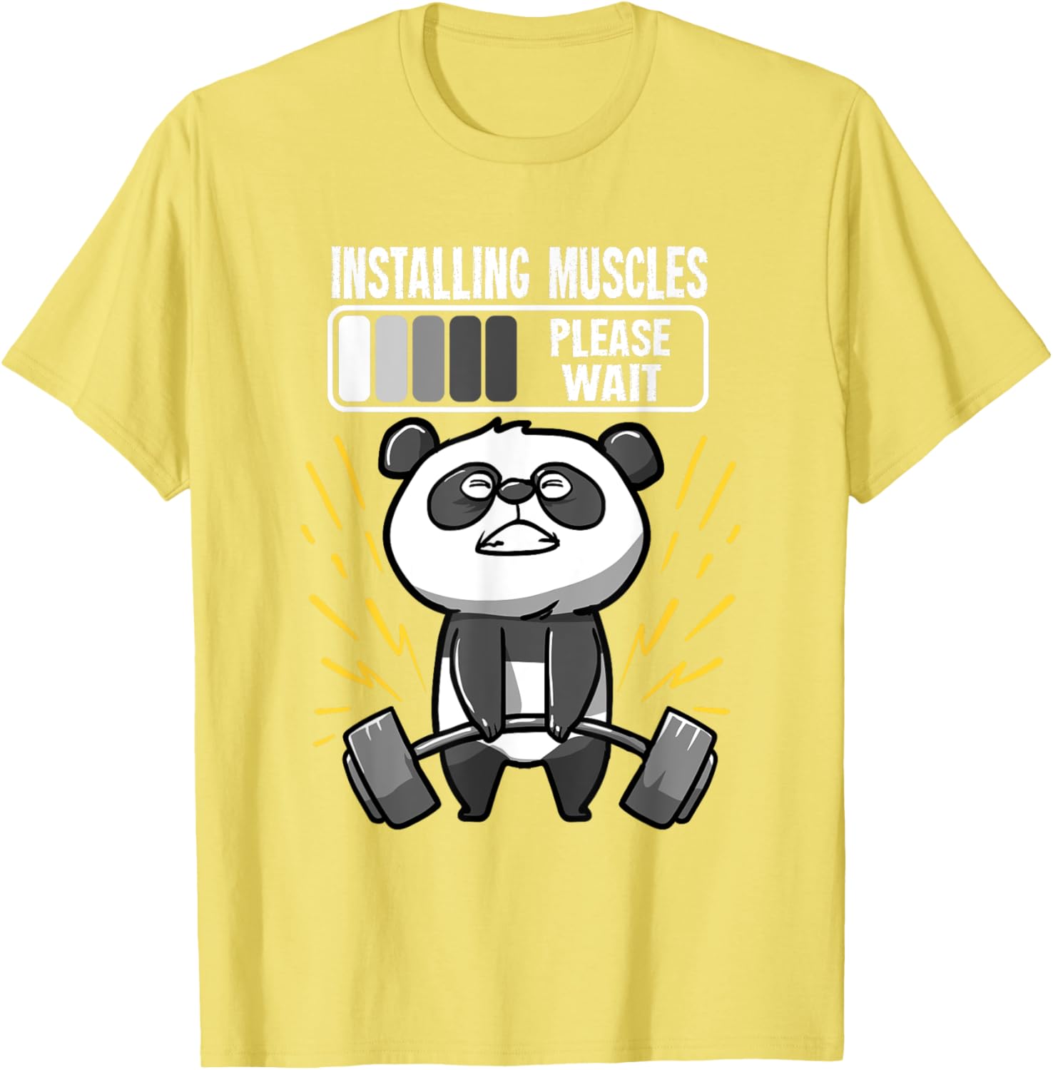 Drôle De Panda Installing Muscles Please Wait Gym Fitness T-Shirt - fitnessterapy
