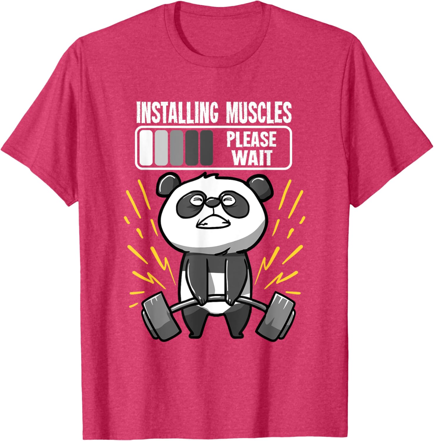 Drôle De Panda Installing Muscles Please Wait Gym Fitness T-Shirt - fitnessterapy