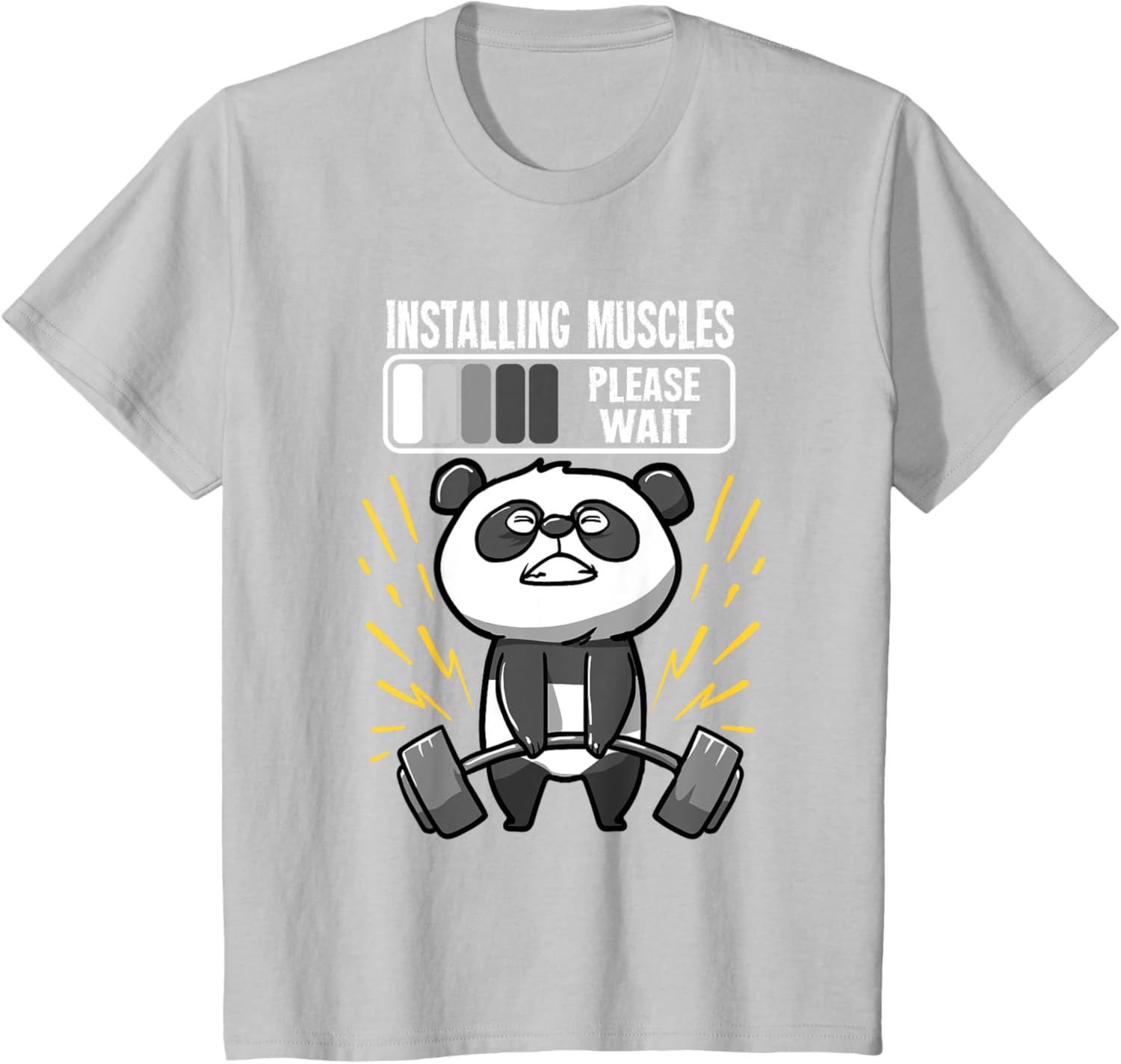 Drôle De Panda Installing Muscles Please Wait Gym Fitness T-Shirt - fitnessterapy