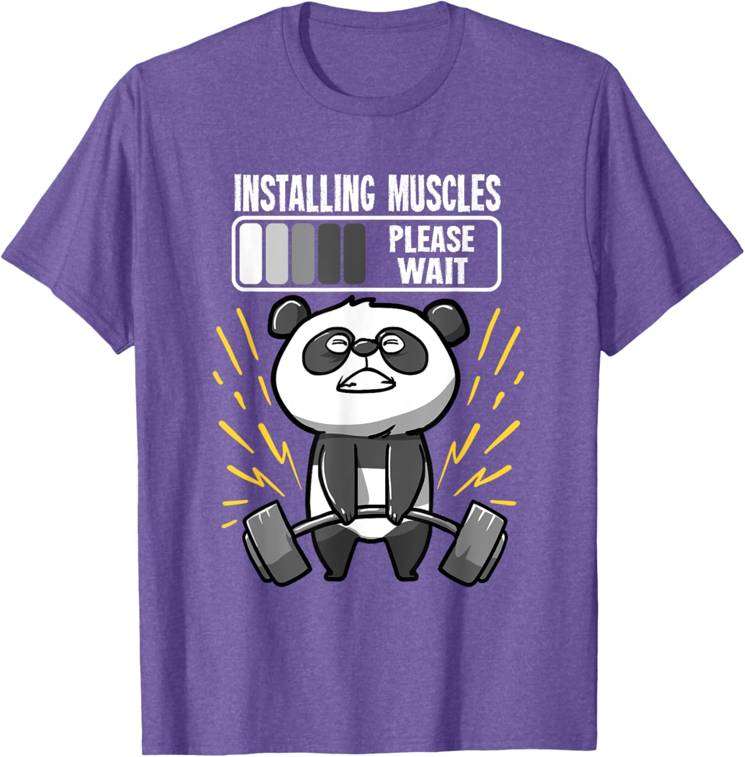 Drôle De Panda Installing Muscles Please Wait Gym Fitness T-Shirt - fitnessterapy