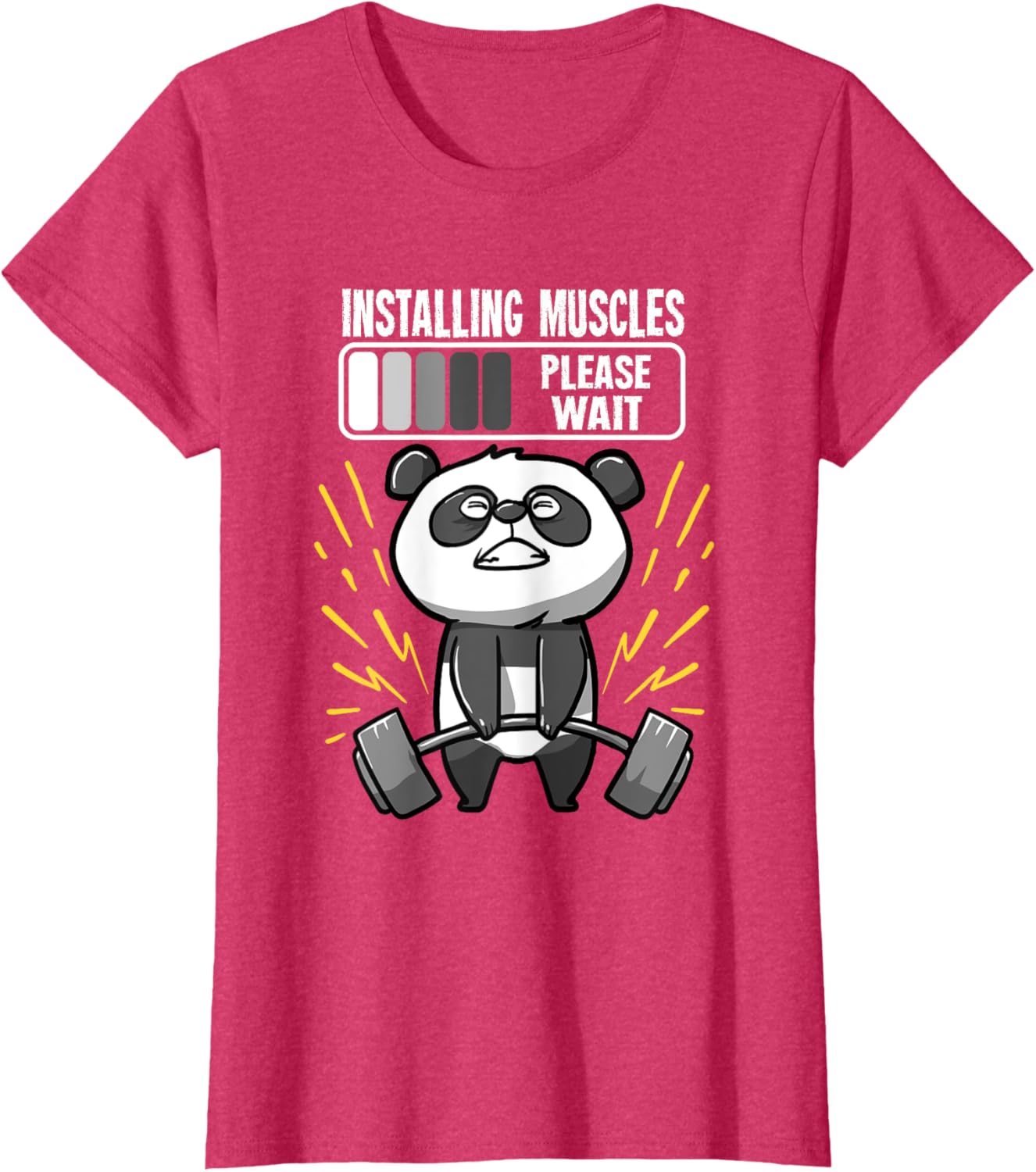 Drôle De Panda Installing Muscles Please Wait Gym Fitness T-Shirt - fitnessterapy