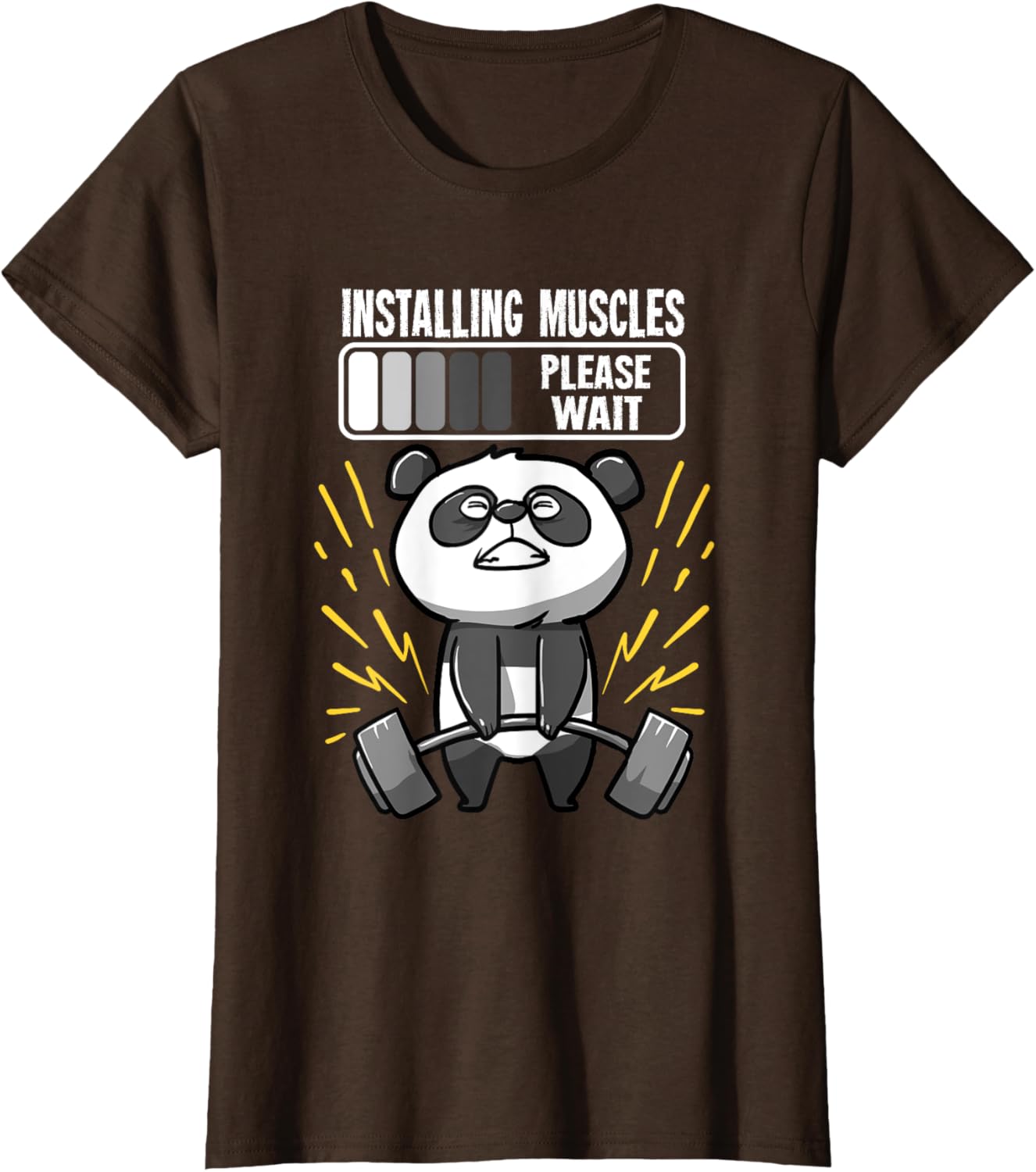 Drôle De Panda Installing Muscles Please Wait Gym Fitness T-Shirt - fitnessterapy