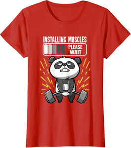 Drôle De Panda Installing Muscles Please Wait Gym Fitness T-Shirt - fitnessterapy