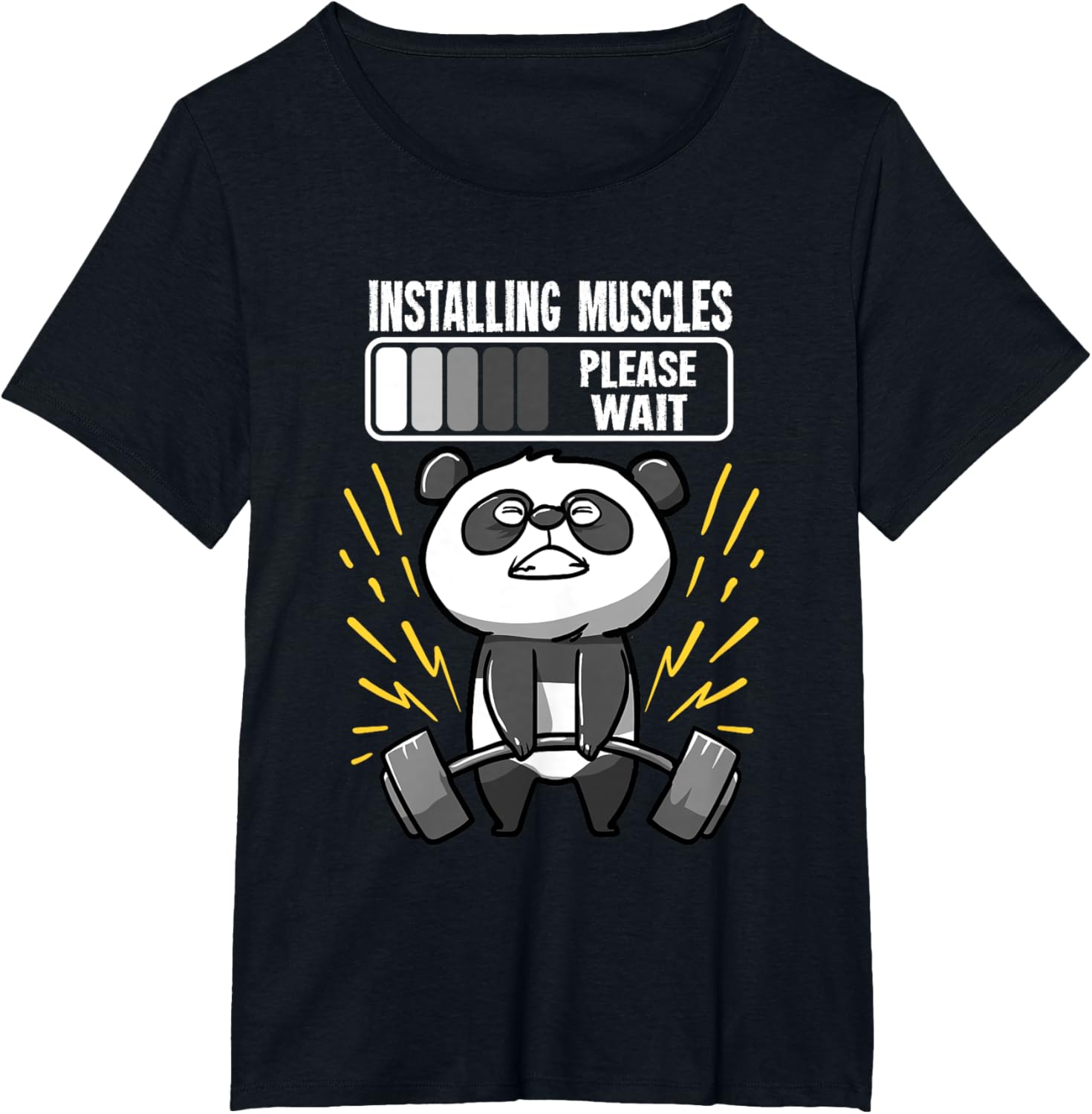 Drôle De Panda Installing Muscles Please Wait Gym Fitness T-Shirt - fitnessterapy