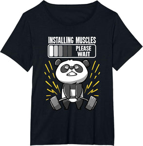Drôle De Panda Installing Muscles Please Wait Gym Fitness T-Shirt - fitnessterapy