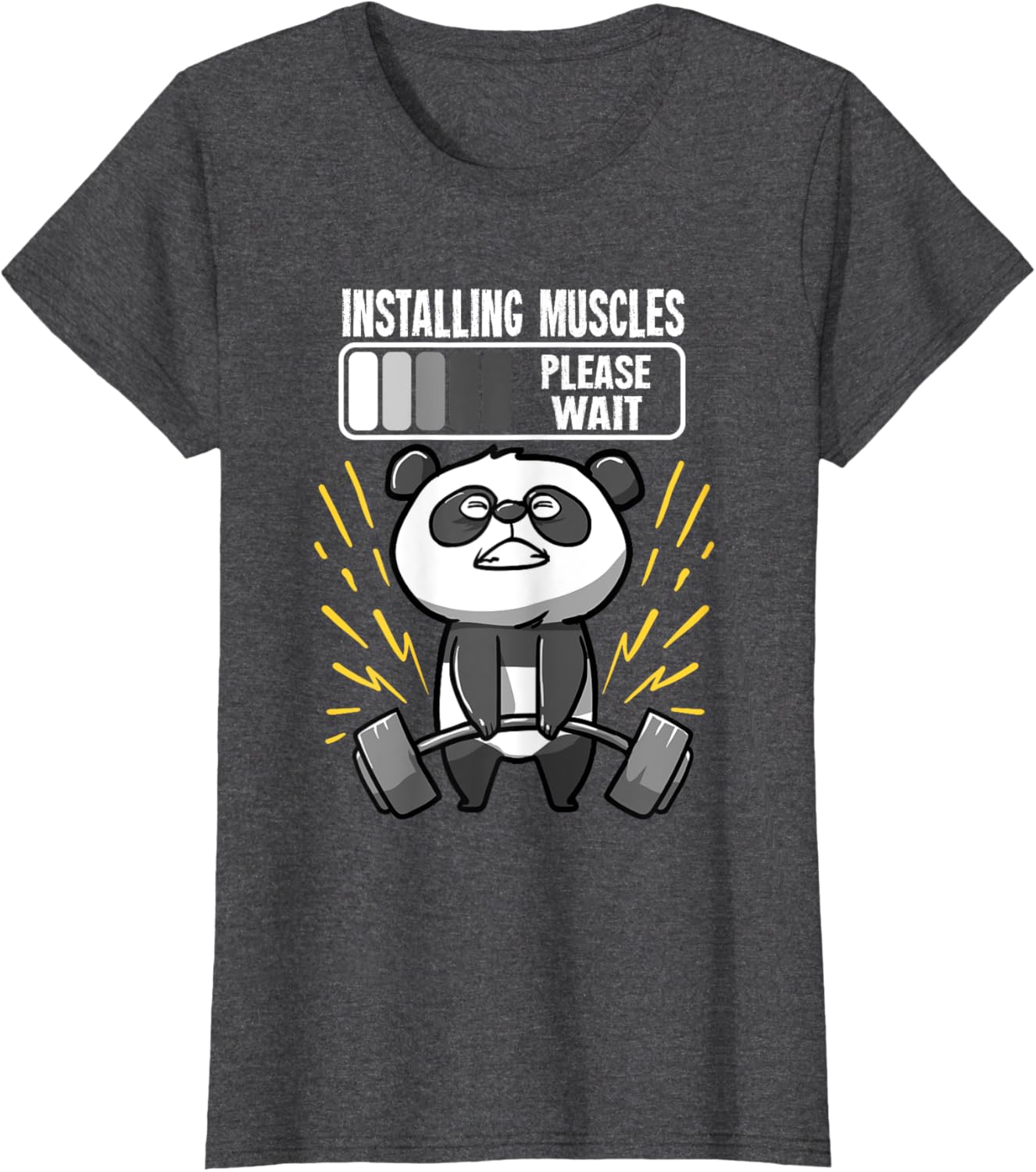 Drôle De Panda Installing Muscles Please Wait Gym Fitness T-Shirt - fitnessterapy