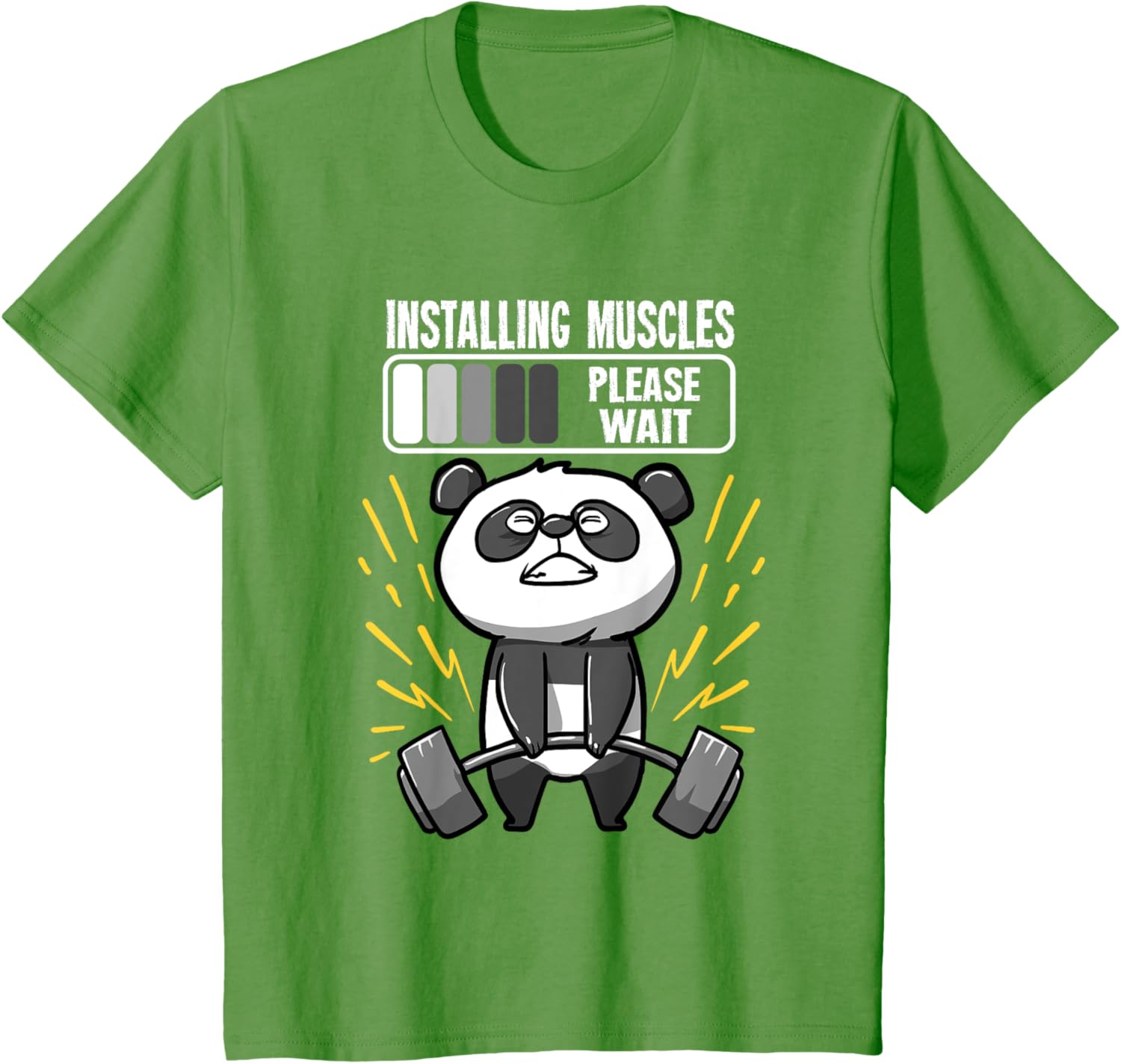 Drôle De Panda Installing Muscles Please Wait Gym Fitness T-Shirt - fitnessterapy