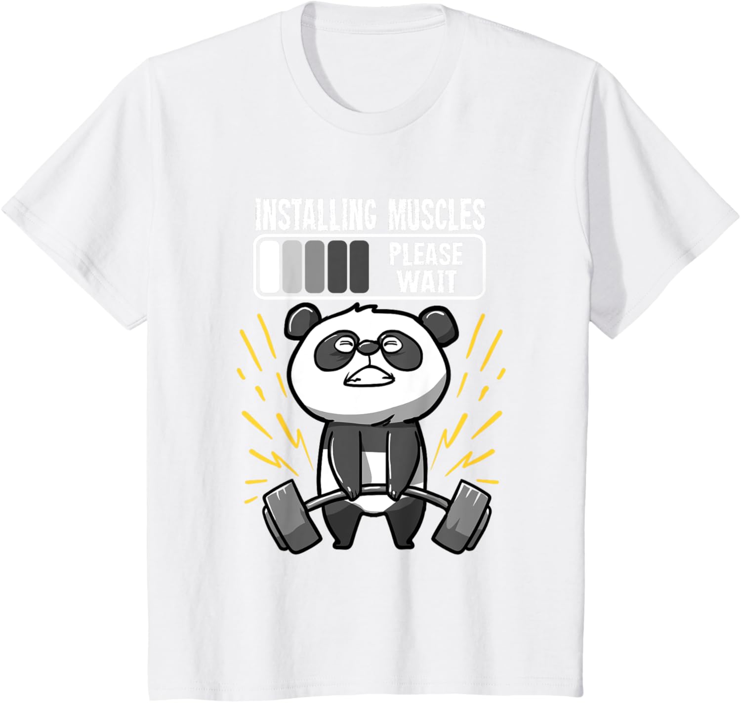 Drôle De Panda Installing Muscles Please Wait Gym Fitness T-Shirt - fitnessterapy