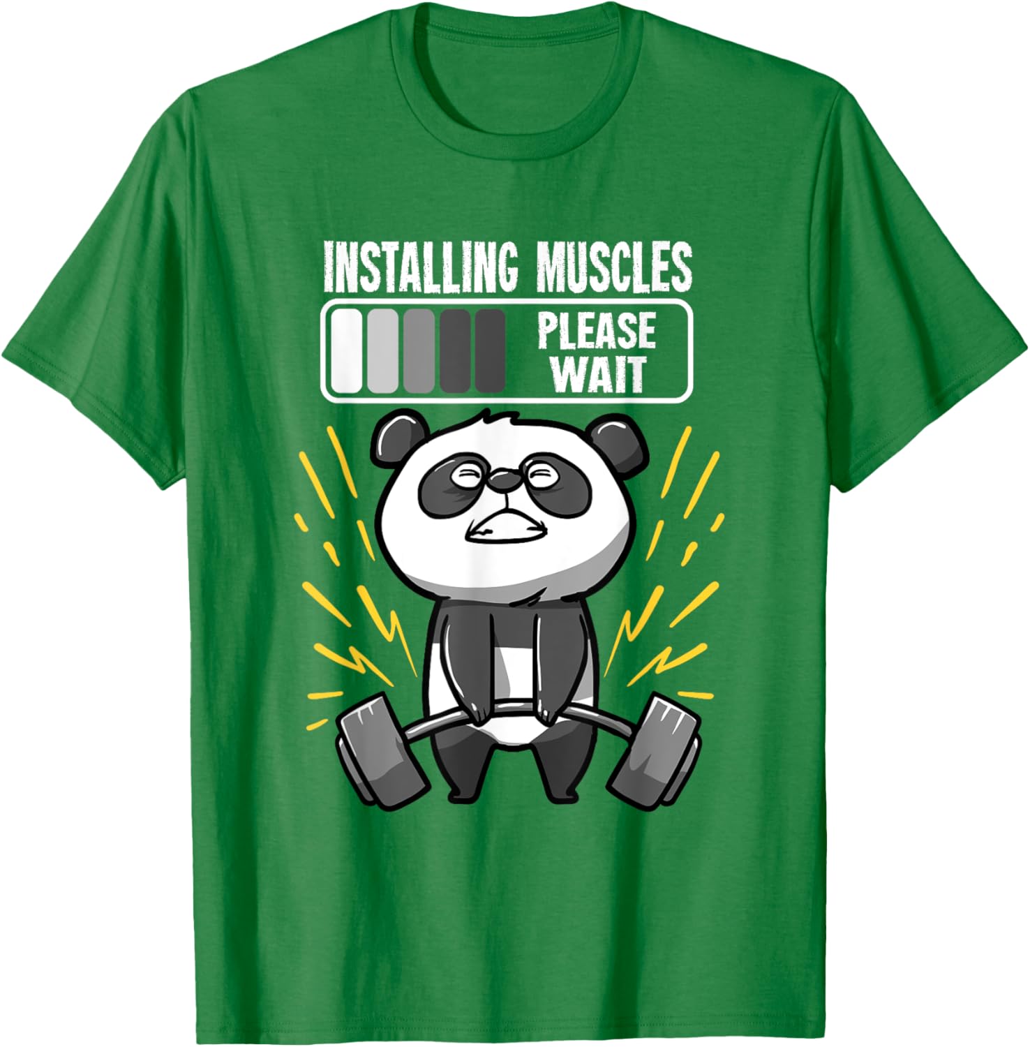 Drôle De Panda Installing Muscles Please Wait Gym Fitness T-Shirt - fitnessterapy
