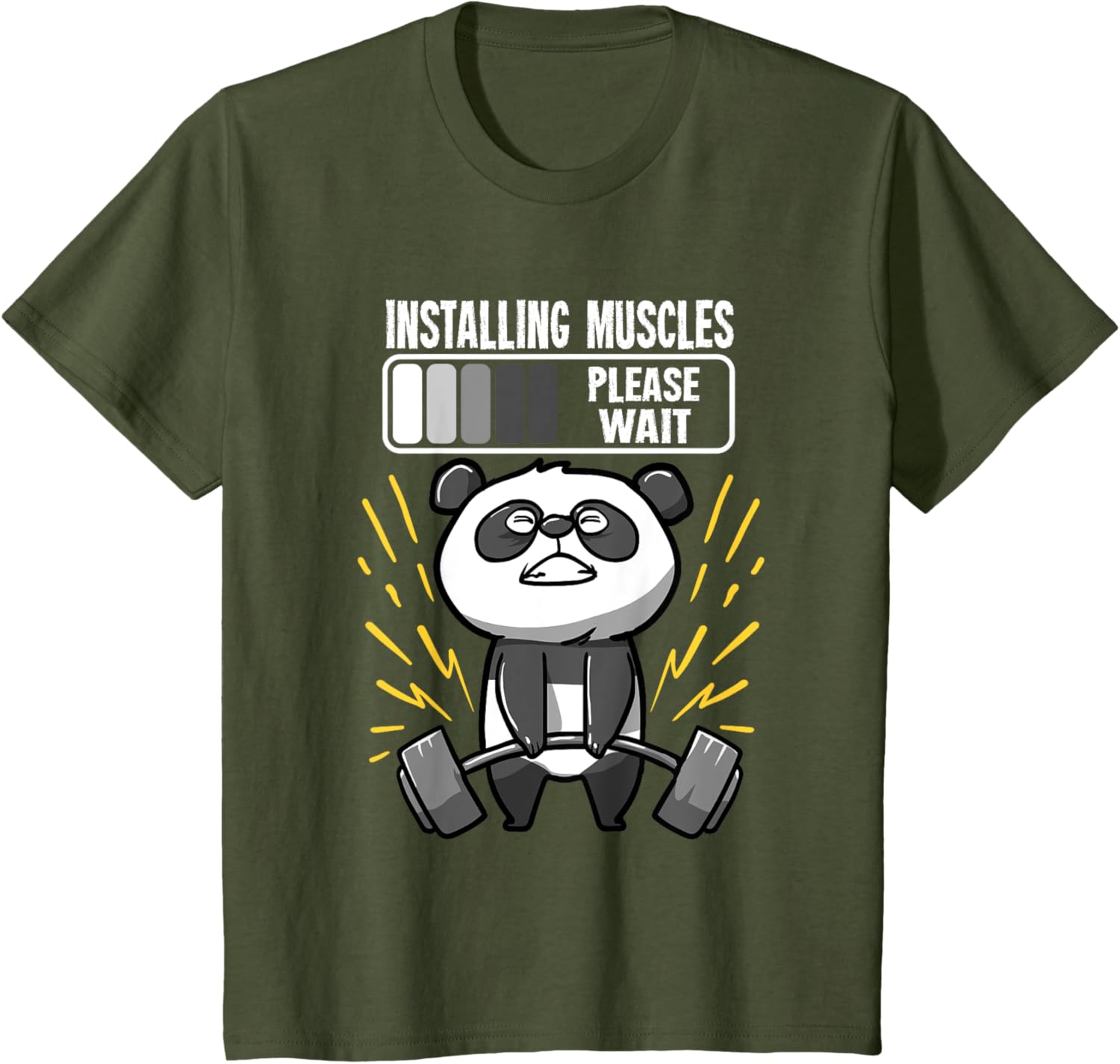 Drôle De Panda Installing Muscles Please Wait Gym Fitness T-Shirt - fitnessterapy