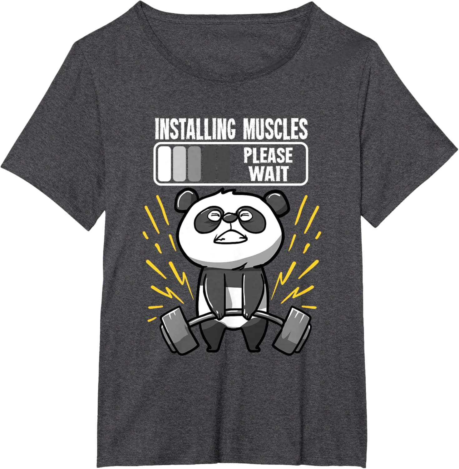 Drôle De Panda Installing Muscles Please Wait Gym Fitness T-Shirt - fitnessterapy