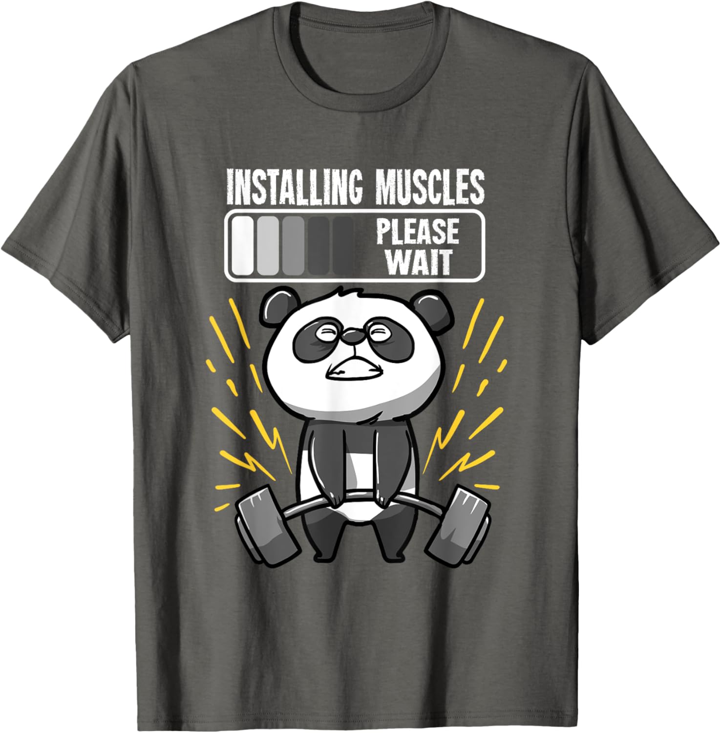Drôle De Panda Installing Muscles Please Wait Gym Fitness T-Shirt - fitnessterapy
