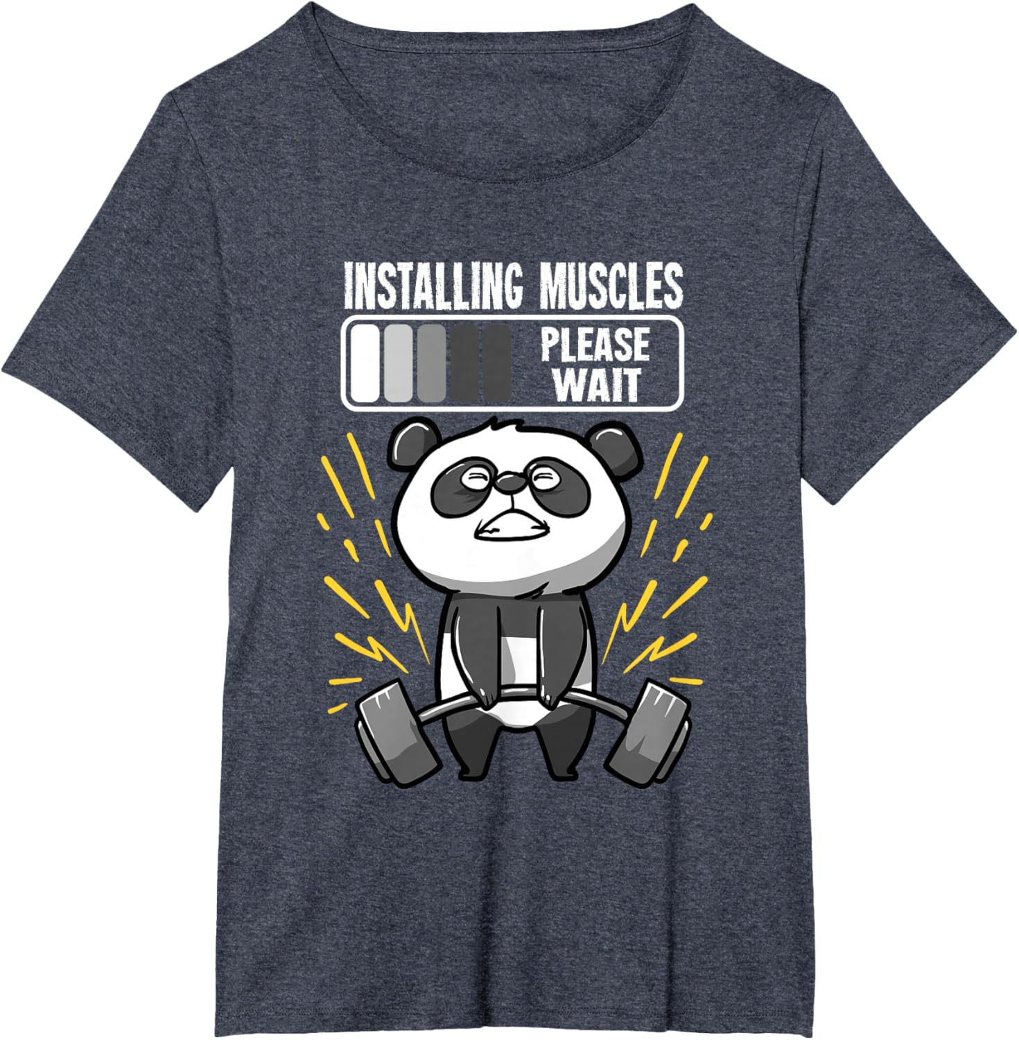 Drôle De Panda Installing Muscles Please Wait Gym Fitness T-Shirt - fitnessterapy