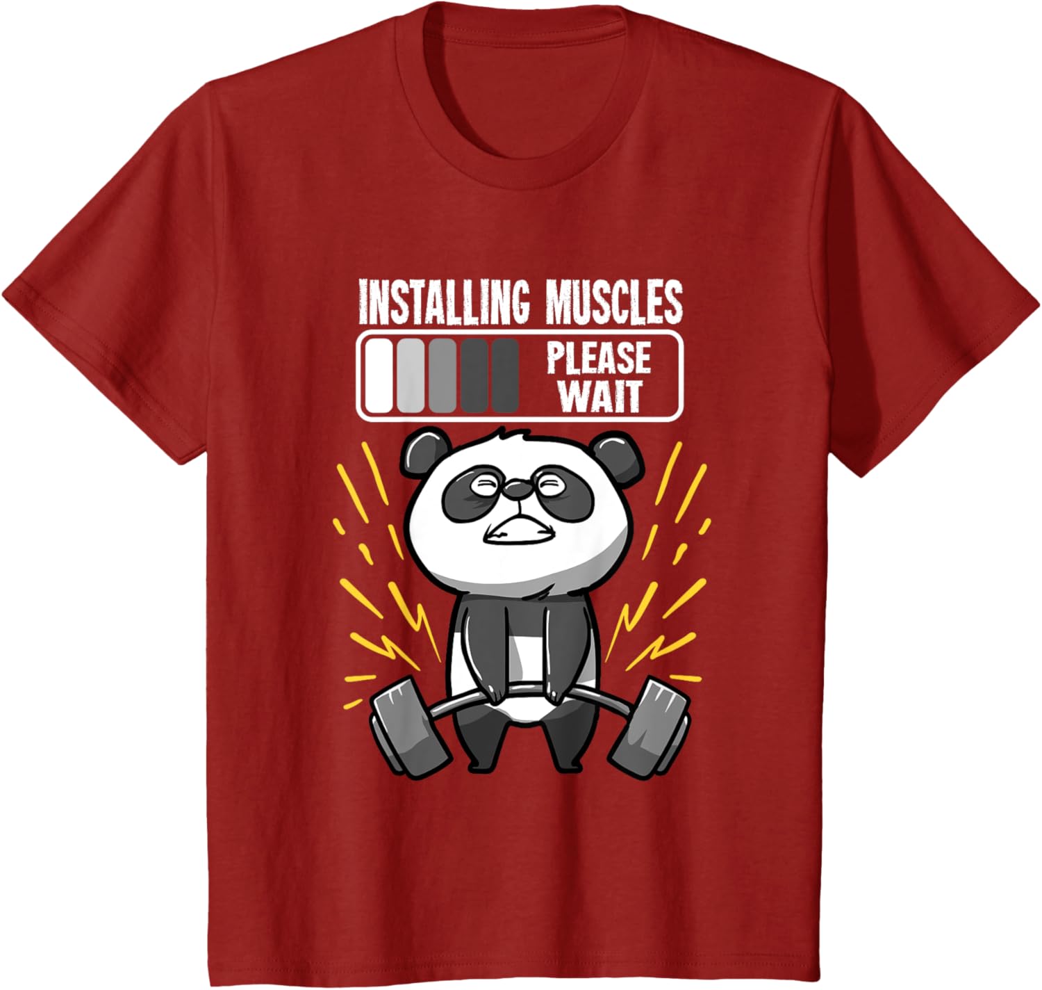 Drôle De Panda Installing Muscles Please Wait Gym Fitness T-Shirt - fitnessterapy