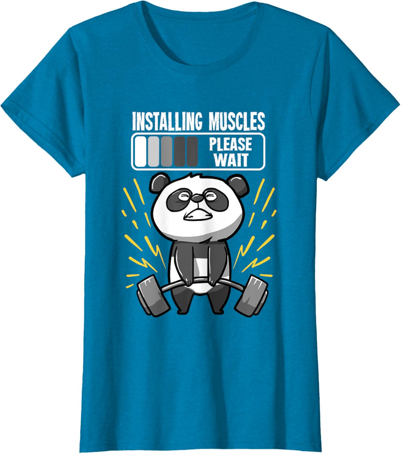 Drôle De Panda Installing Muscles Please Wait Gym Fitness T-Shirt - fitnessterapy