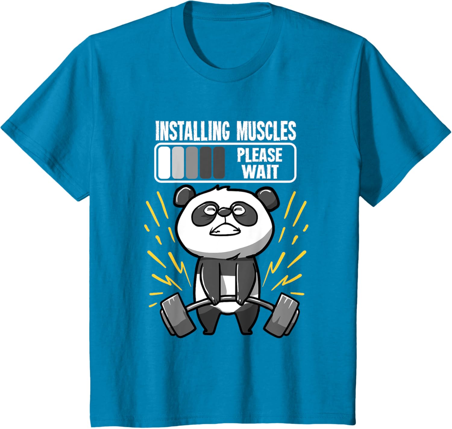 Drôle De Panda Installing Muscles Please Wait Gym Fitness T-Shirt - fitnessterapy