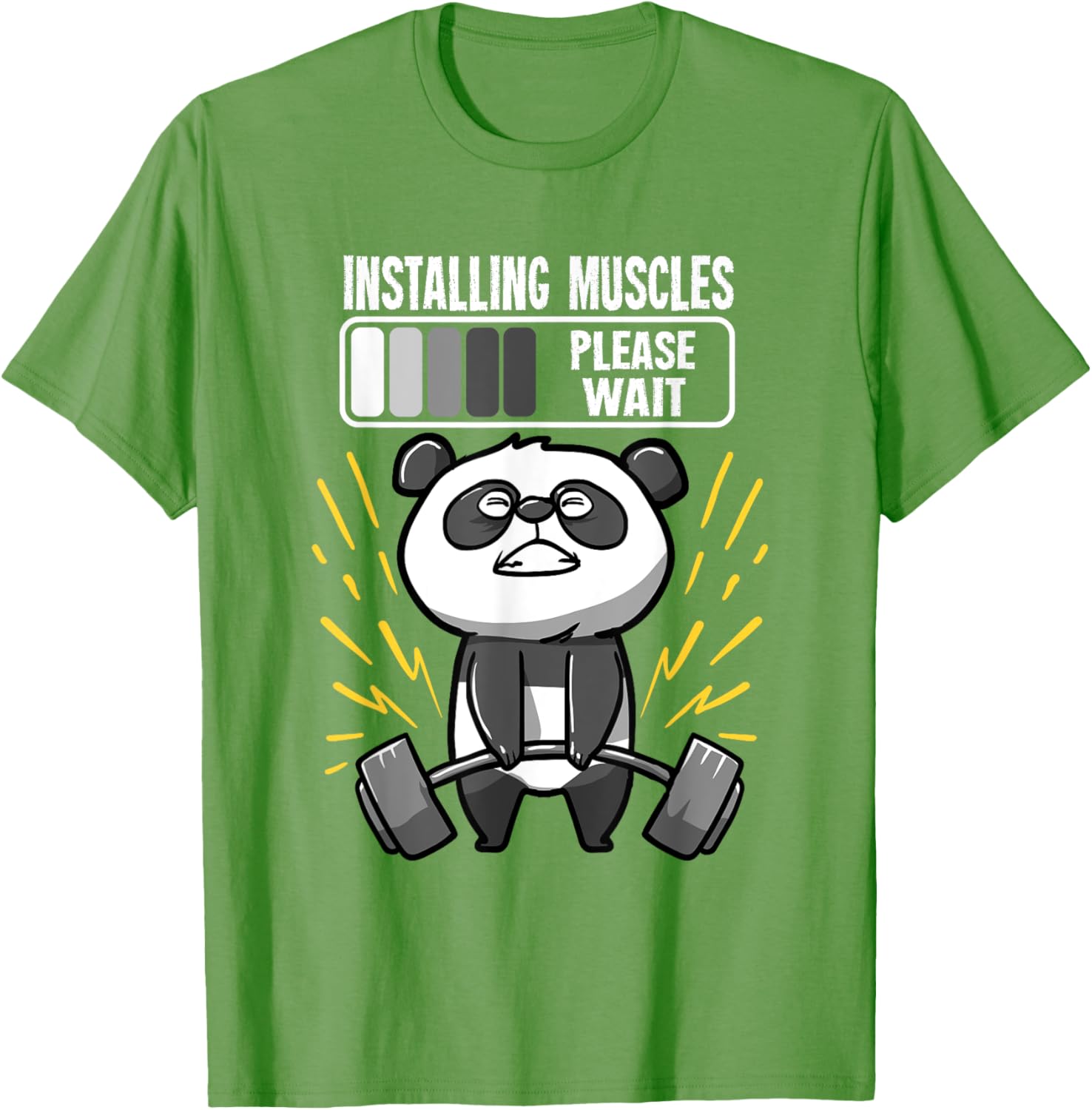 Drôle De Panda Installing Muscles Please Wait Gym Fitness T-Shirt - fitnessterapy