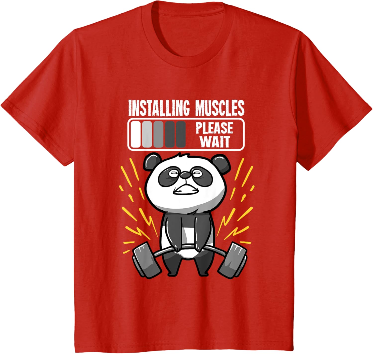 Drôle De Panda Installing Muscles Please Wait Gym Fitness T-Shirt - fitnessterapy