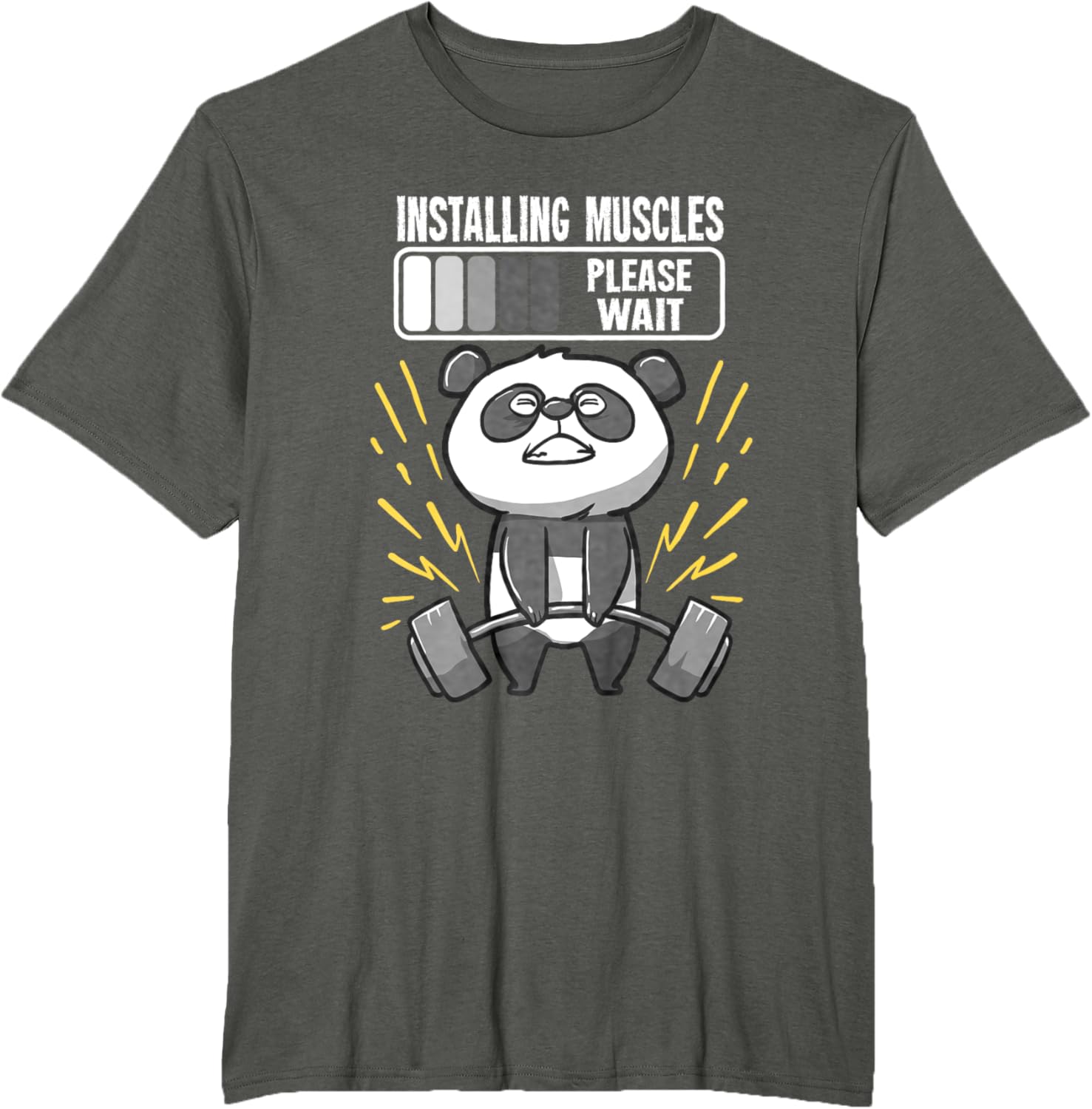 Drôle De Panda Installing Muscles Please Wait Gym Fitness T-Shirt - fitnessterapy