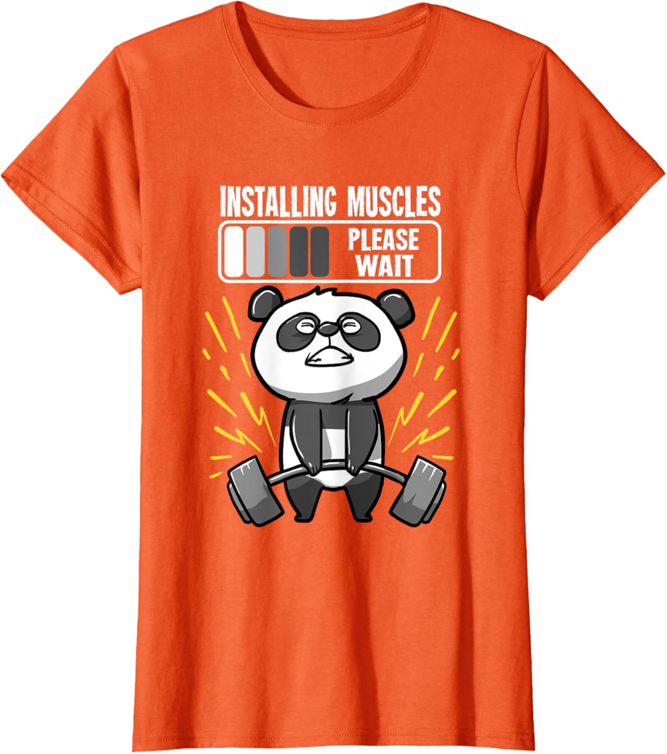 Drôle De Panda Installing Muscles Please Wait Gym Fitness T-Shirt - fitnessterapy