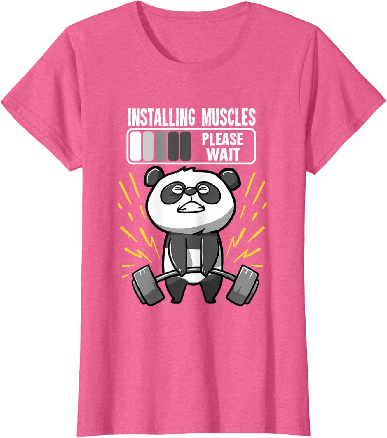 Drôle De Panda Installing Muscles Please Wait Gym Fitness T-Shirt - fitnessterapy
