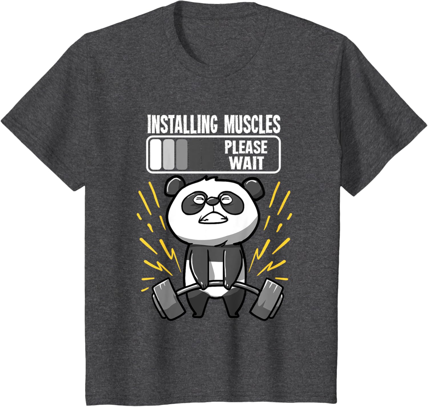 Drôle De Panda Installing Muscles Please Wait Gym Fitness T-Shirt - fitnessterapy