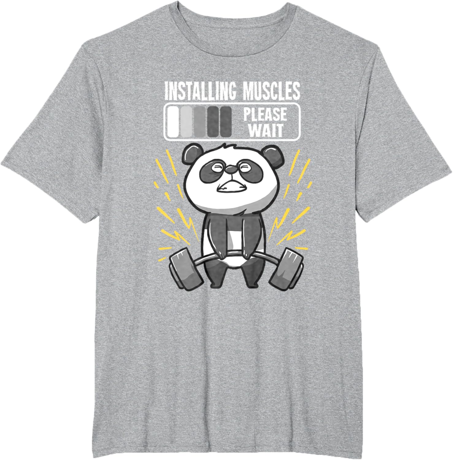 Drôle De Panda Installing Muscles Please Wait Gym Fitness T-Shirt - fitnessterapy