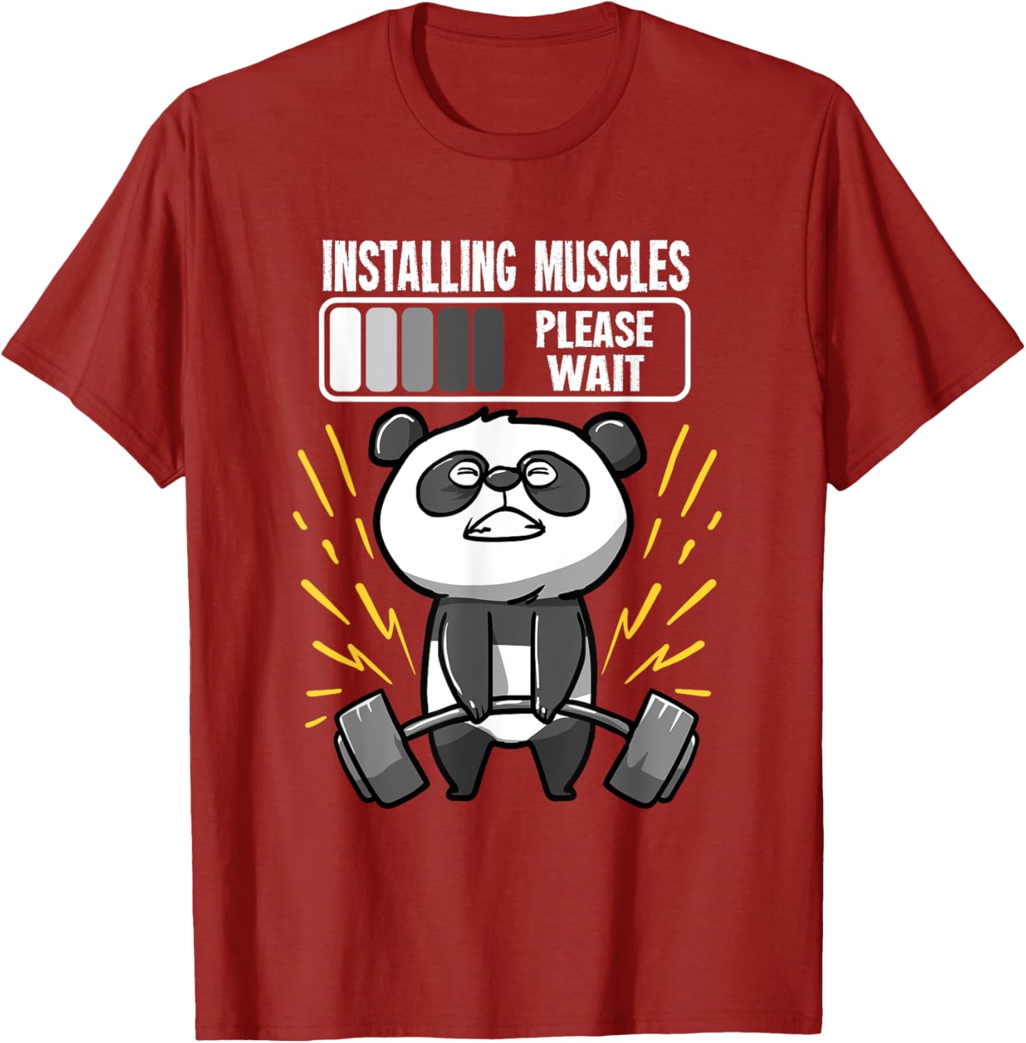 Drôle De Panda Installing Muscles Please Wait Gym Fitness T-Shirt - fitnessterapy