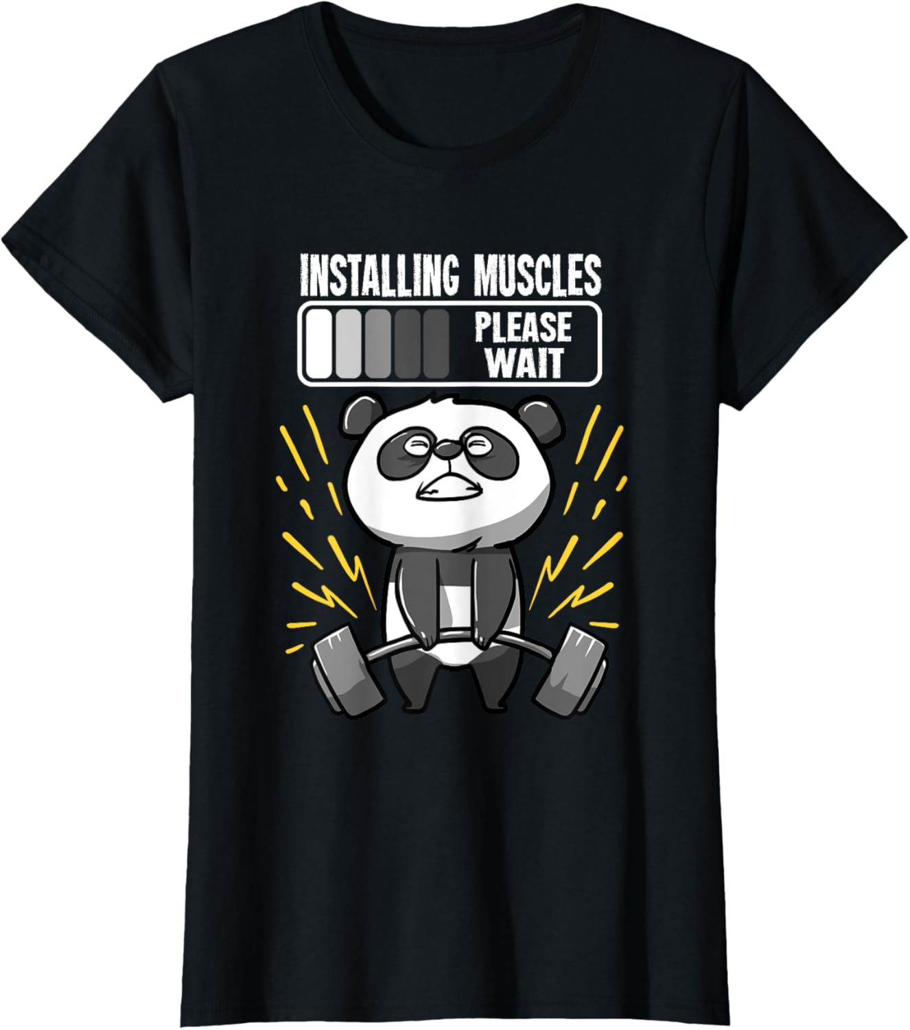 Drôle De Panda Installing Muscles Please Wait Gym Fitness T-Shirt - fitnessterapy