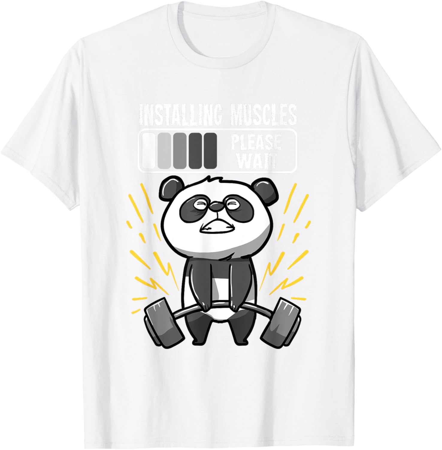 Drôle De Panda Installing Muscles Please Wait Gym Fitness T-Shirt - fitnessterapy