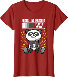 Drôle De Panda Installing Muscles Please Wait Gym Fitness T-Shirt - fitnessterapy