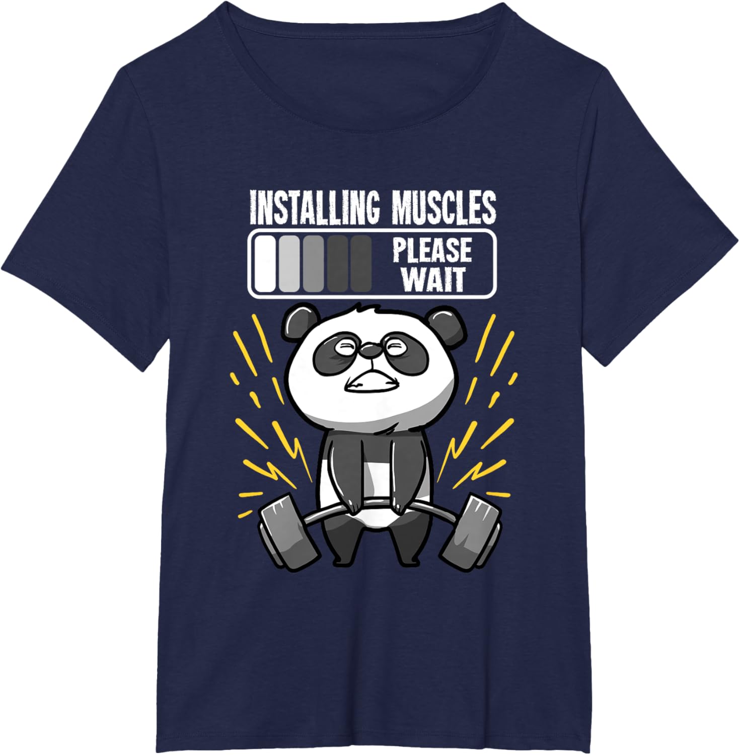 Drôle De Panda Installing Muscles Please Wait Gym Fitness T-Shirt - fitnessterapy