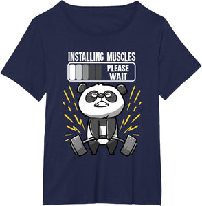 Drôle De Panda Installing Muscles Please Wait Gym Fitness T-Shirt - fitnessterapy