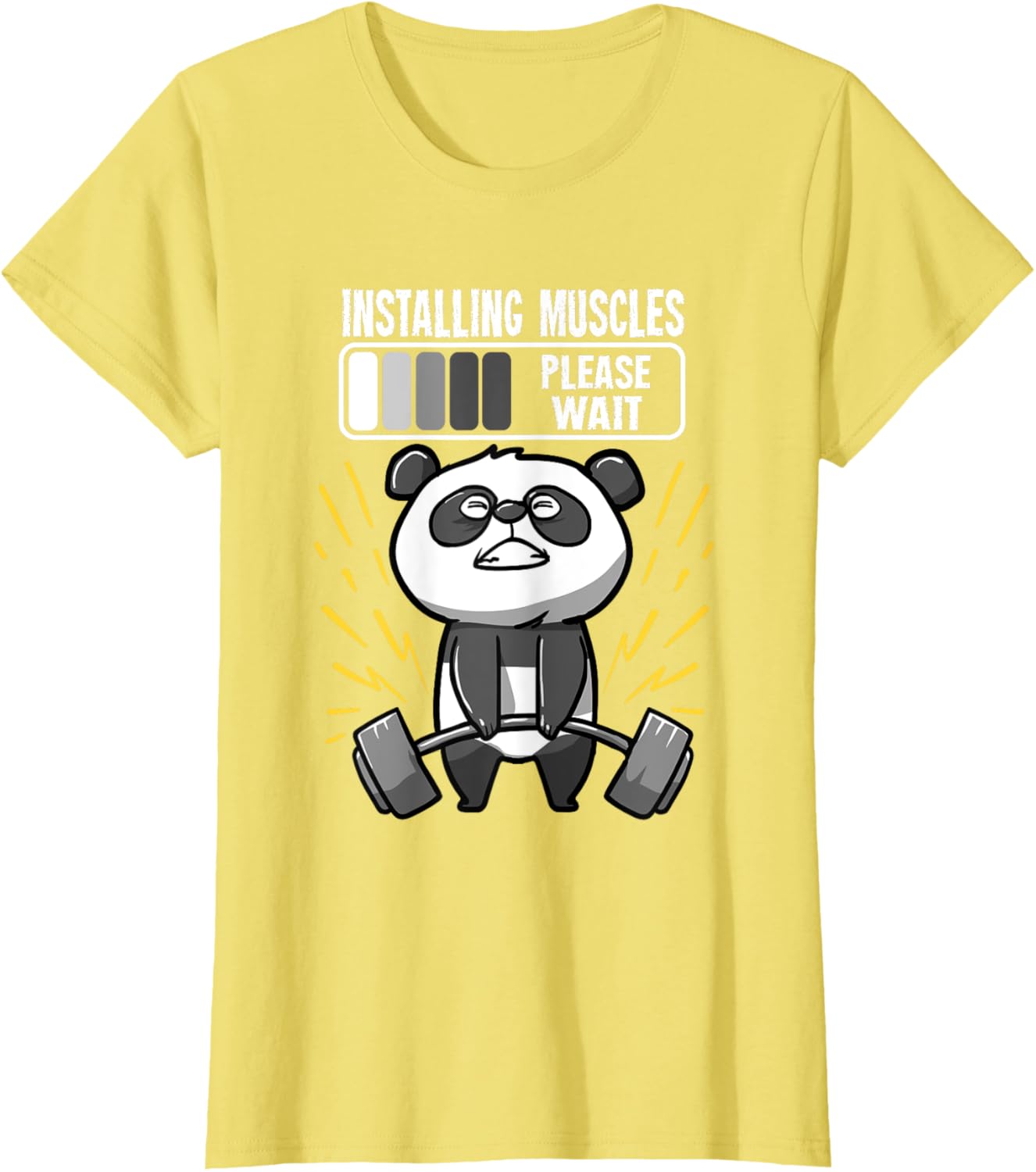 Drôle De Panda Installing Muscles Please Wait Gym Fitness T-Shirt - fitnessterapy